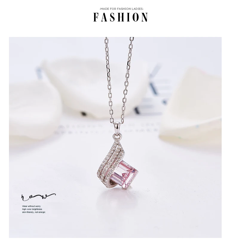 Cdyle daenty элегантный 925 стерлингового серебра ювелирные изделия прозрачный кристалл геометрический кулон ожерелье для женщин девушка подарок на день рождения