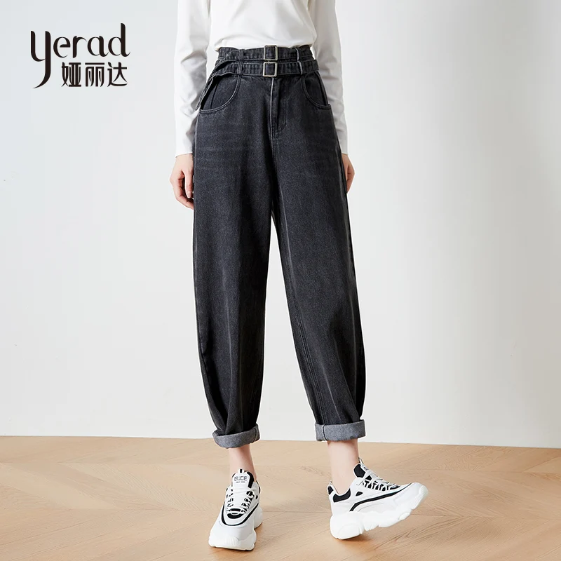 YERAD 2019 Autumn Black Boyfriend Harem Jeans Casual Loose Washed Denim Pants Mom |