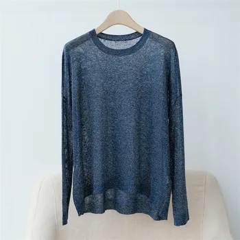

New Thin Women's Knit Sweater O-neck Casual Shining Knitwear Jumper Female Long Sleeve Bottoming Pullover Top