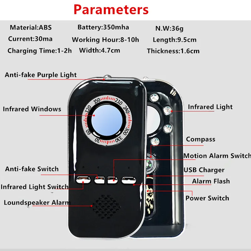 PRO 5 в 1 Многофункциональный шпионский скрытый Cam Finder лазерное сканирующее устройство для личной безопасности для путешествий/леди/детей