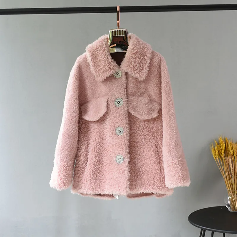 OFTBUY винтажная розовая парка зимняя куртка Женское пальто из натурального меха тканая шерсть плюшевый флис медведь плюшевая верхняя одежда Уличная