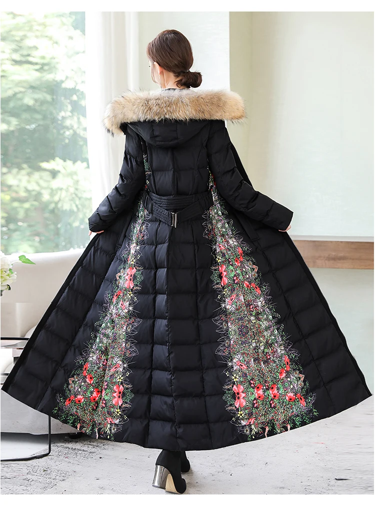 2022 Women's Winter Jacket Thick Printing Maxi  Long Cotton Coat Hooded Zipper Pocket Outwear Elegant Plus Size Overcoat QC288 Leather Jackets