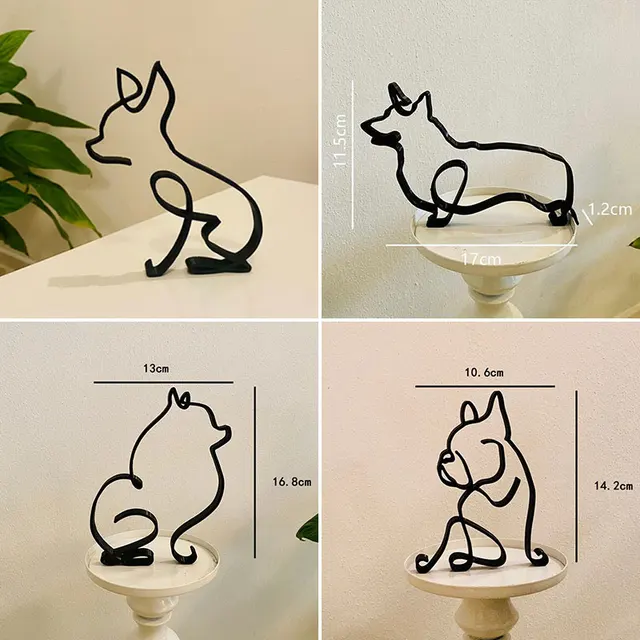Animal Dog Minimalist Art Sculpture Puppy Decorative Figures Animals Iron Sheet Craft Ornaments For Home Desktop Decor 4