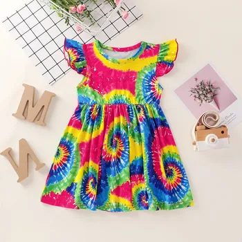 

Girls Dresses Fashion 6M-4Y Toddler Kids Baby Girls Ruffles Rainbow Princess Casual Tie-dyed Dress Outfits Children's Clothing