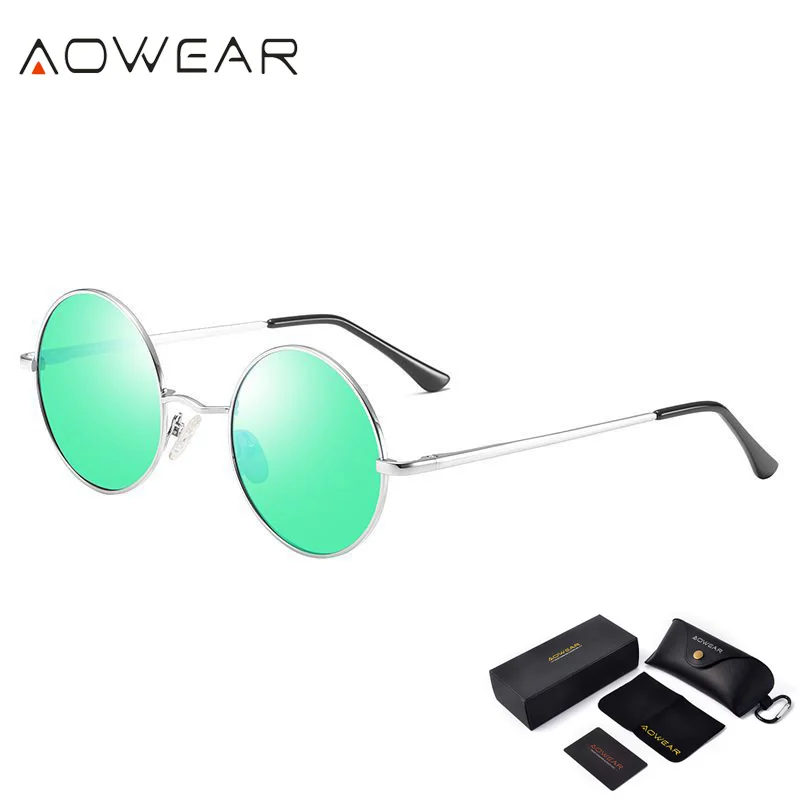 AOWEAR новые круглые солнцезащитные очки для женщин, поляризационные солнцезащитные очки в стиле панк, унисекс, модная металлическая оправа, TAC линзы, очки для мужчин и женщин - Цвет линз: C1 Green