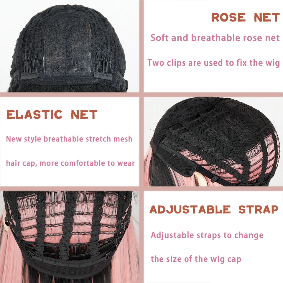 Synthetic Hair Pink and Black Wig Two layers of Wigs Long Straight hair Cosplay Wig Two Tone Ombre Color Women Wigs Lolita Wig