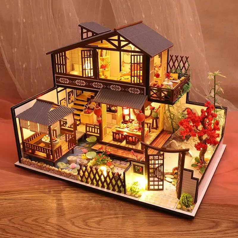 Dongzhur Diy Christmas Cottages Miniature House Christmas Decorations for Wood Lighting Diy Dollhouse Christmas Toys Gift