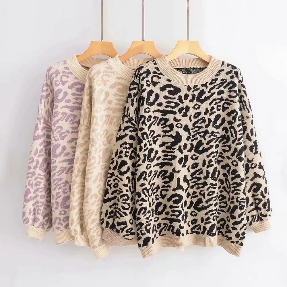 

Women Clothes 2019 Autumn and Winter Clothes Women Lazy Wind Round Neck Retro Leopard Pull Femme Pullover Women Sweater Women