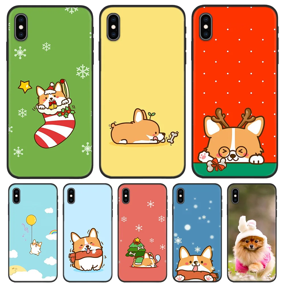 

Pattern Black Soft Silicone TPU Bag Cover Case for iPhone 5 5S SE 6 6S 7 8 Plus X XR XS Max Tasche Deckt Concha Ader Pomeranian