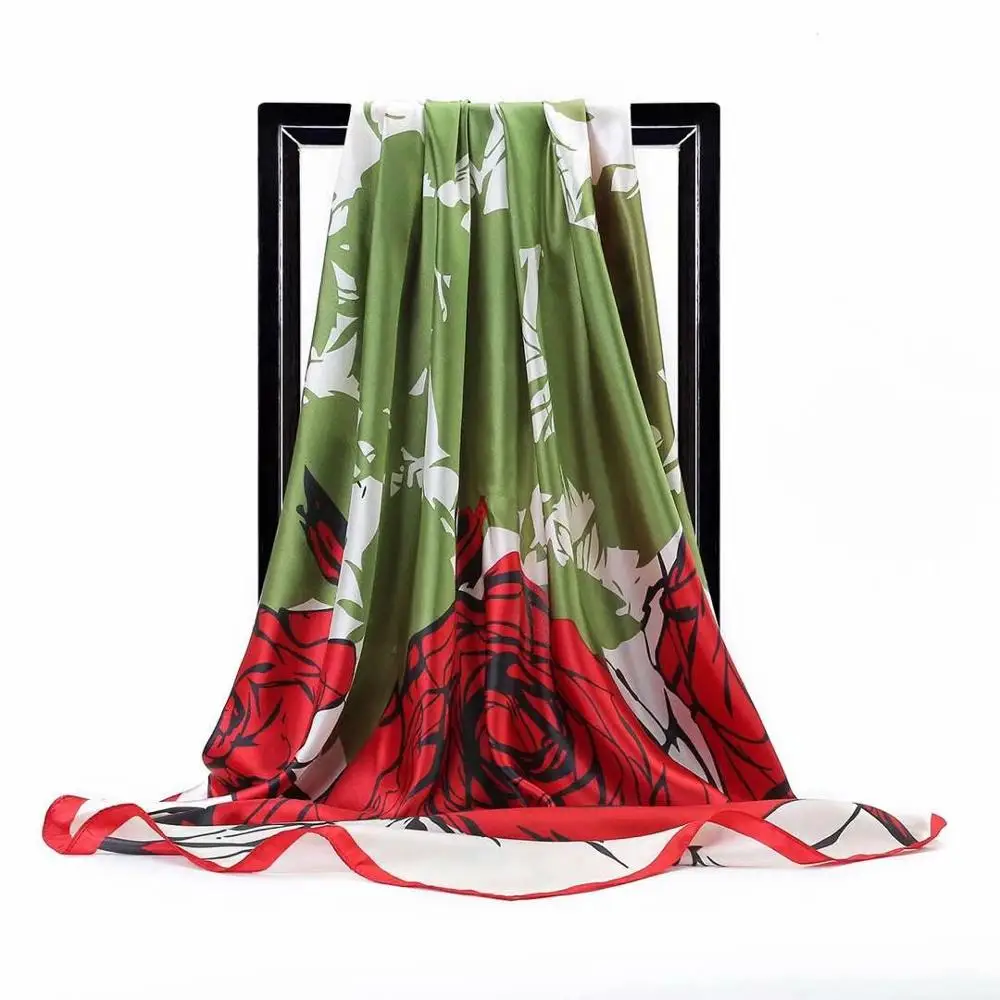 

Scepter Pattern Printed Ink Blue Scarf Women Embroidered Silk Handkerchief Square Bandana Foulard Neckerchief Female DFK023