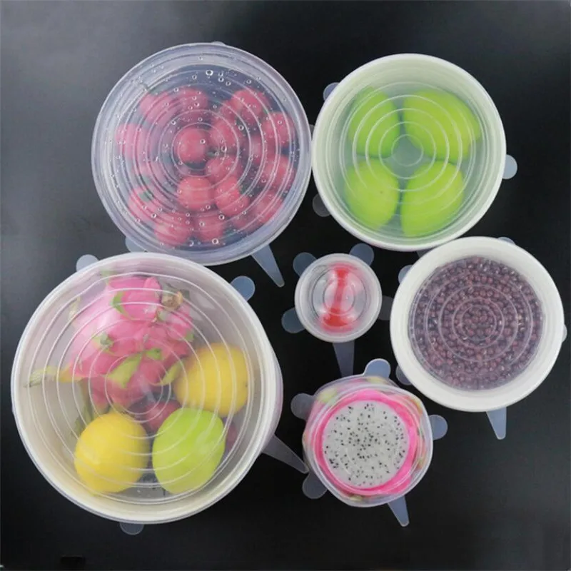 6 Pcs Silicone Stretch Lids Reusable Airtight Food Wrap Covers Keeping Fresh Seal Bowl Stretchy Wrap Cover Kitchen Cookware|Cookware Lids| - AliExpress