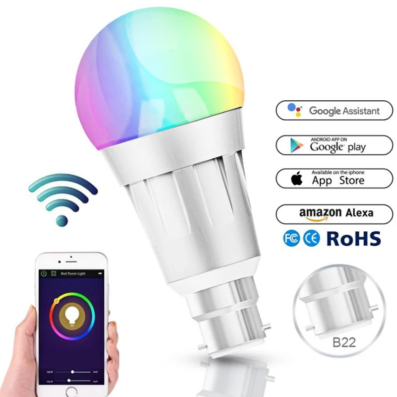 Умсветильник Светодиодная лампа B22 E27 11 Вт с Wi-Fi RGB-подсветкой работает Alexa/Google Home