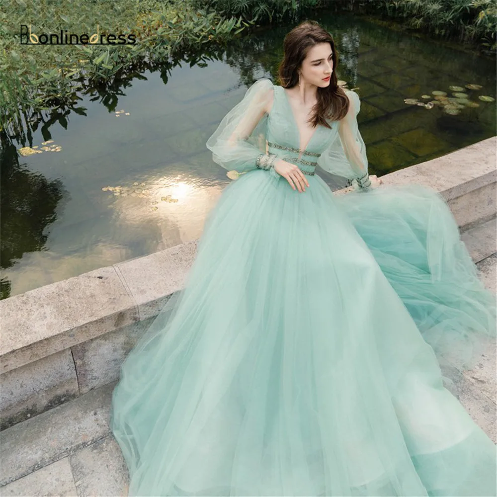Party-gown Mint Green Prom Dress Tulle 