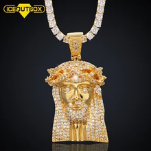 Nieuwe Goud Zilver Solid Jesus Stuk Hanger Ketting Met Tennis Chain Iced Out Cubic Zirkoon Voor mannen Vrouwen Hip hop Sieraden(China)