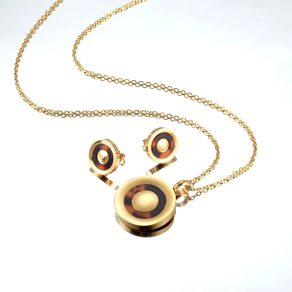 

053 Jewelry Set for Women Gold Color Round Design Necklace Stud Earrings Party Jewelry 2020 Dubai Gold Jewelry Sets for Women