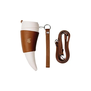 

8 oz Goat Horns Mug Drinking Horn Mug Viking Mead Horn Drinking Cup,Faux leather, Black / White