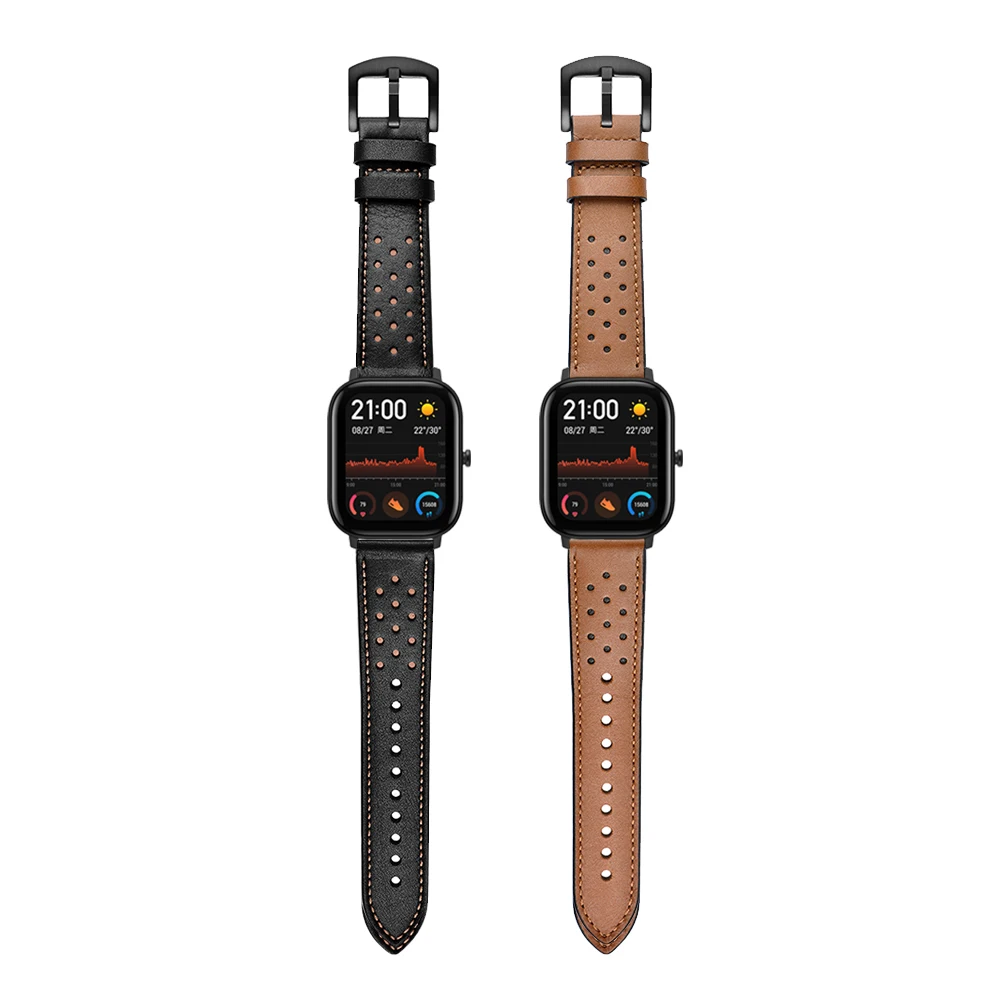 Кожаный ремешок pulseira для Huami Amazfit GTS Bip / GTR 47 мм 42 мм/Amazfit Pace Stratos 2 3 Correa|Ремешки часов|
