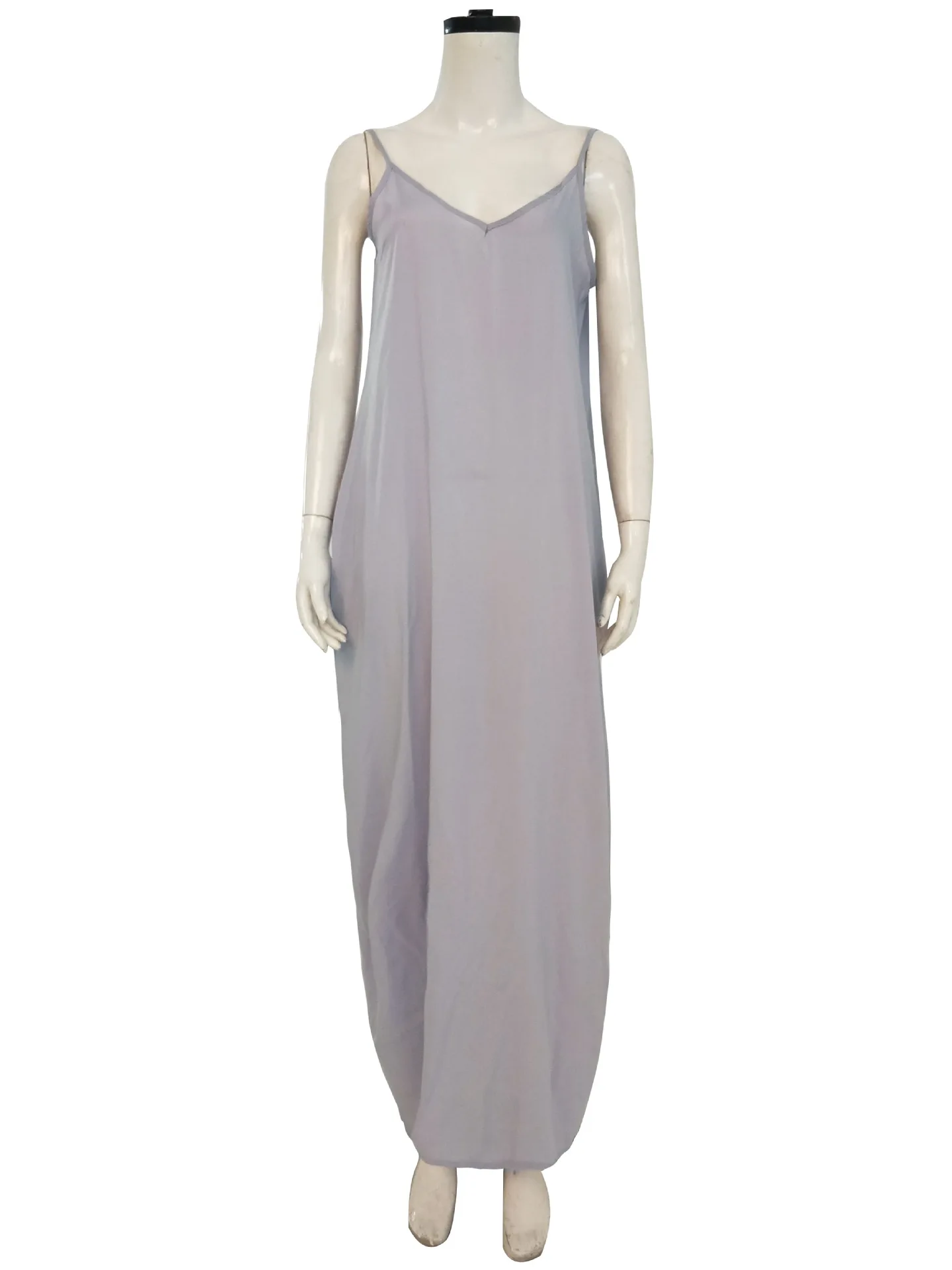 

2020 Summer Fashion Pure Color Irregular Sling V-neck Pocket Women's Dress