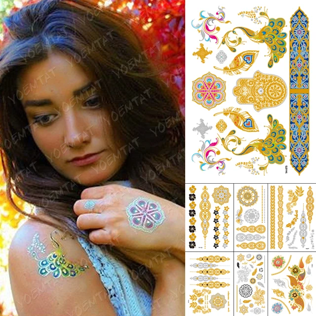 Flash Tatoo Gold Metallic Temporary Tattoos Sticker Body Art Flash Inspired