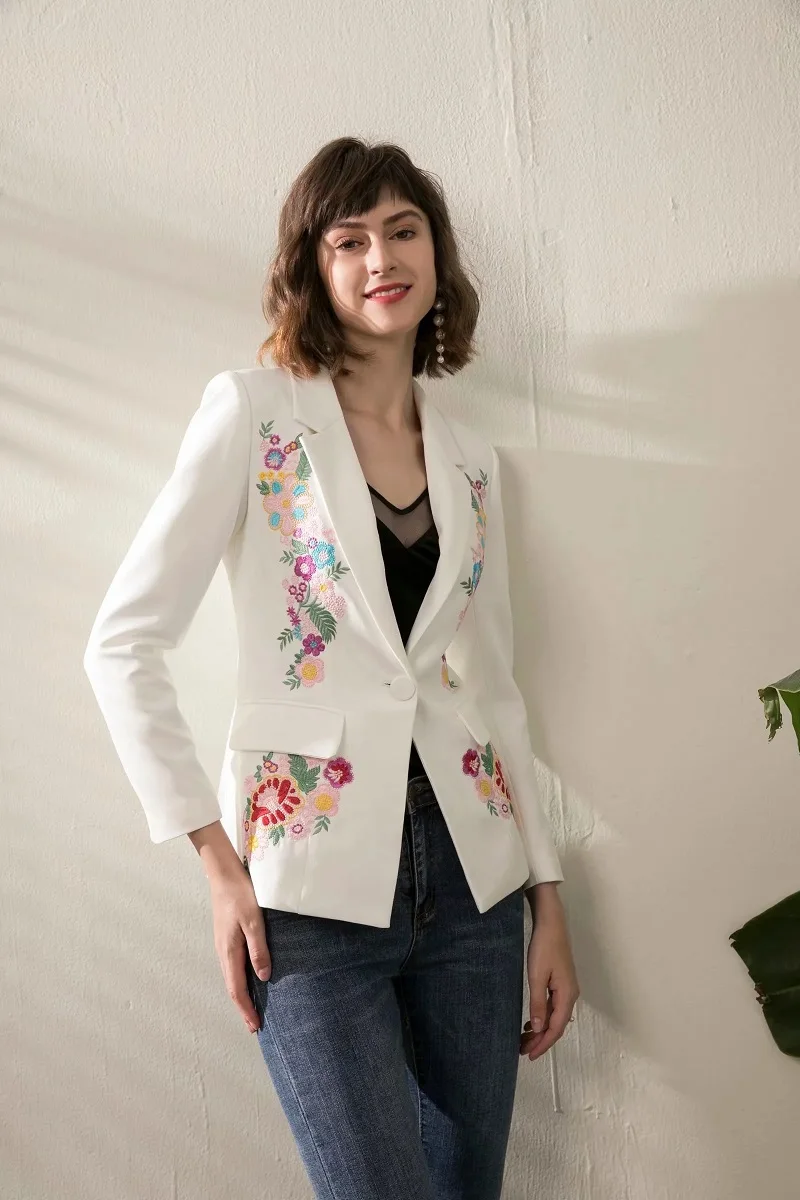 High Quality Blazer Jacket Spring Autumn Black White Blazers Women Notched Collar Single Button Casual Work Coats Blazers