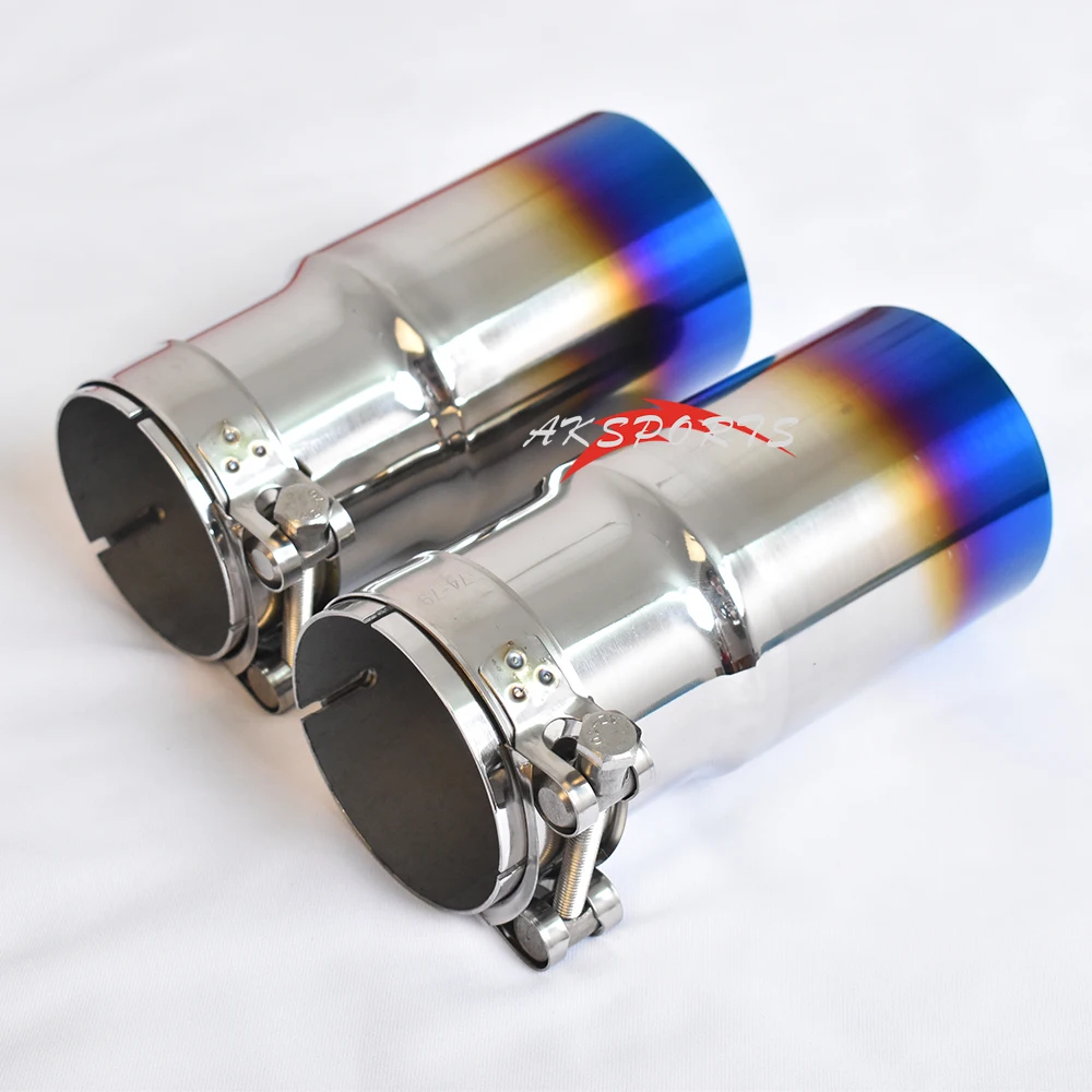 1 PC Blue Burnt Stainless Steel Universal Exhaust System End pipe Car Exhaust Pipe Single Straight Muffler Tip For BW Series