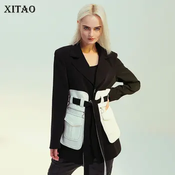 

XITAO Bandage Vintage Blazer Fashion New 2019 Winter Full Sleeve Pocket Elegant Small Fresh Patchwork Single Breast Coat DMY2110