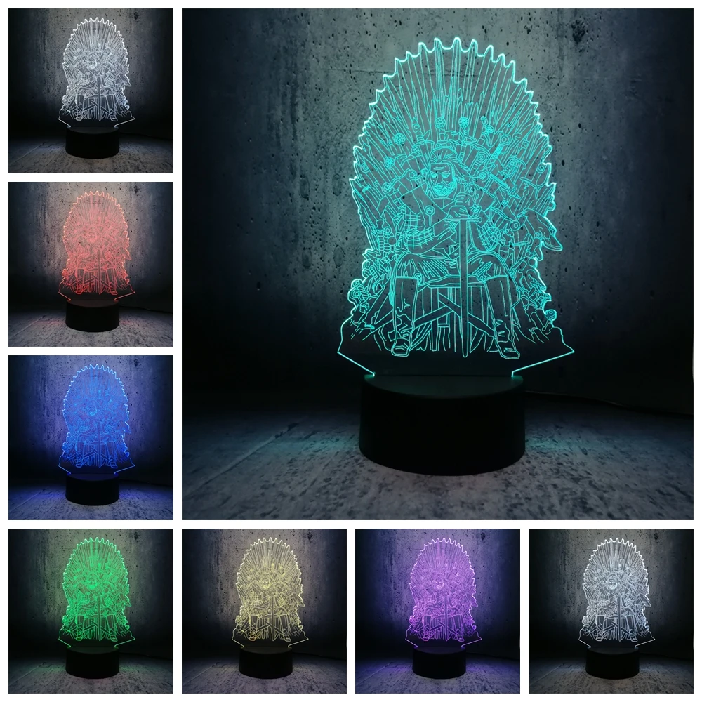 Eddard Stark 2019 Игра престолов 3D LED ночник трон песня Льда и Огня зима приходит домашний
