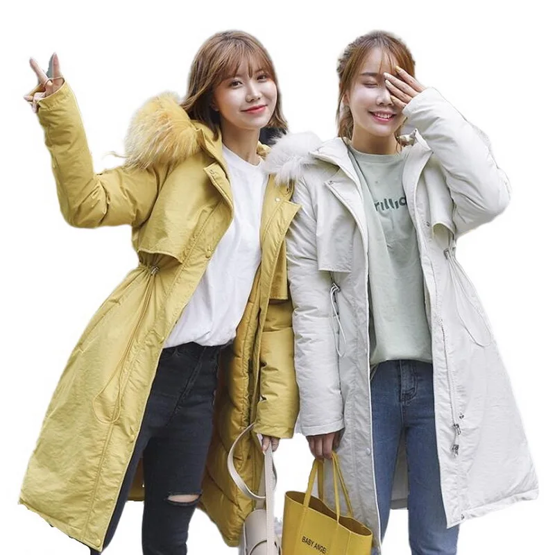 

Big Fur Collar Winter Jacket Women Winter Coat Hooded Warm Cotton Padded Long Cloak Parkas For Women Big Pocket Slim Coat