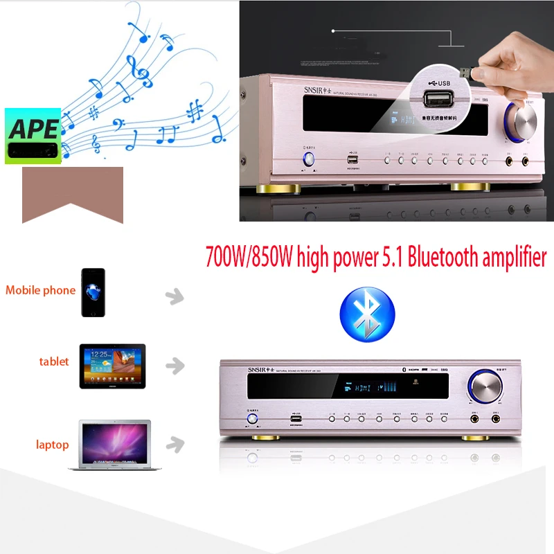 Bluetooth усилитель KYYSLB HDMI 850W 220V AK 370/360 4 0 Мощный сабвуфер KTV профессиональный домашний