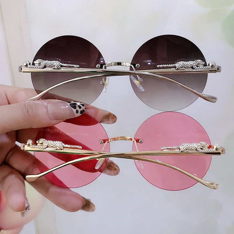 Unique Brand Leopard Leg Sunglasses For Men New Vintage Alloy Rimless Round Pilot Sun Glasses Women Gradient Eyewear_voghion.com