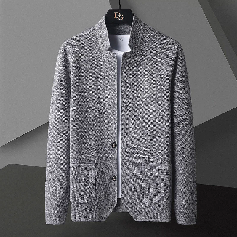 2022 cardigan jaqueta masculina cor sólida de malha casual gola fino ajuste casaco cardigan dos homens camisola jaqueta cáqui preto cinza 4xl