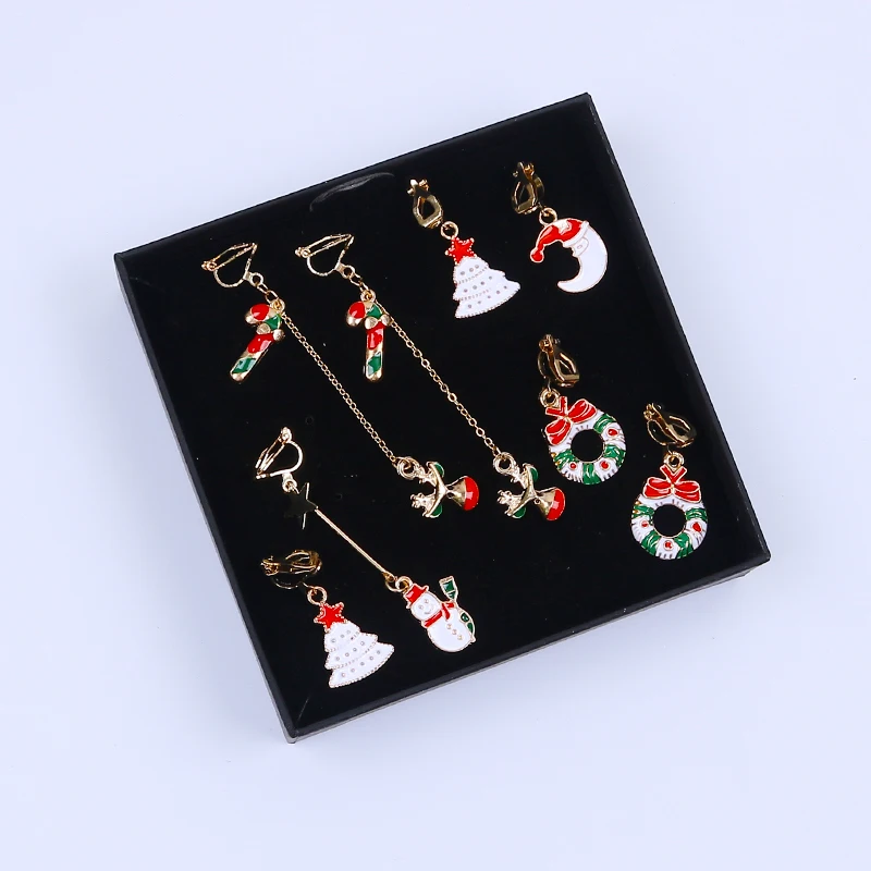 

Christmas Clip on Earrings Santa Claus Snowman Deer Sock Christmas Tree No Pierced Xmas Earrings Clips for Women Girls Gifts