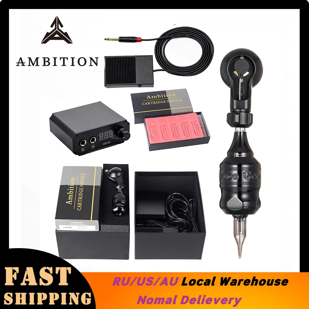 

Ambition Professional Tattoo Kit Power supply cartridge Needles Accessories Rotary Tattoo set Machine gun for artrist master