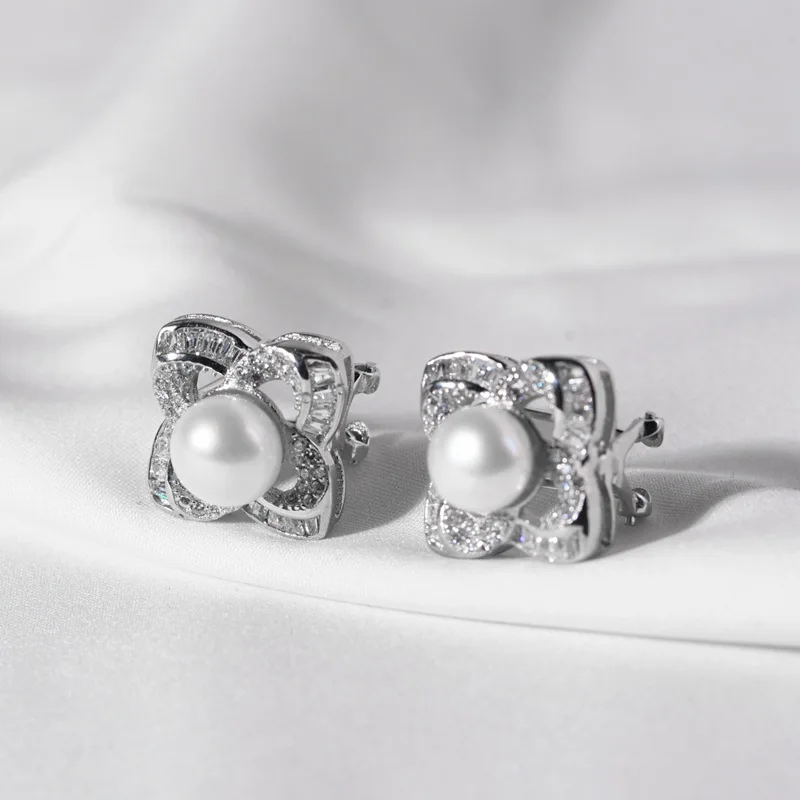 

FNJ natural Pearl Stud Earrings 925 Silver New Fine 100% Pure S925 Sterling Silver Earring for Women Jewelry Knot