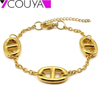 

Gold color Oval Link Bracelet Adjustable Length 20-25cm Classic Stainless Steel Bracelets for Women