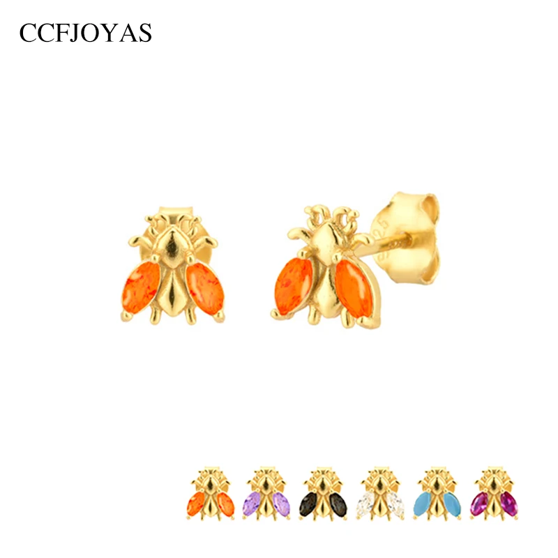 CCFJOYAS серьги-гвоздики в форме пчелы из стерлингового серебра 925 пробы