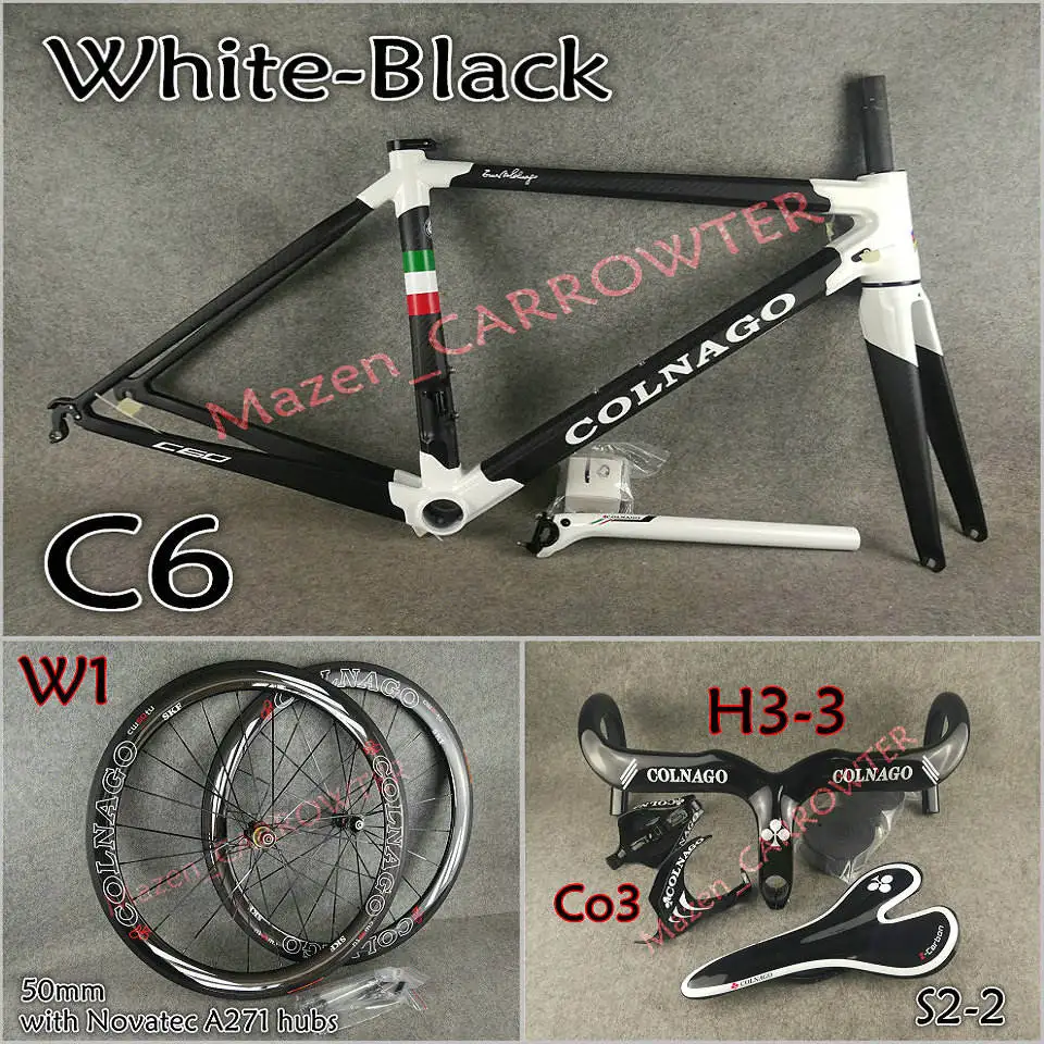 Package for sale 3 к матовый черный белый Colnago C60 карбоновая рама+ руль+ седло+ клетки для бутылок+ 50 мм карбоновый набор колес с NOVATEC A271 ступицы - Цвет: Package for sale
