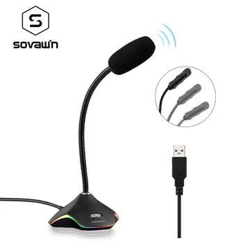 

SOVAWIN Desktop Condenser Microphone 360° HD Noise USB Colorful-ray Meeting Computer Game RGB Microphone For PC Desktop Noteboo