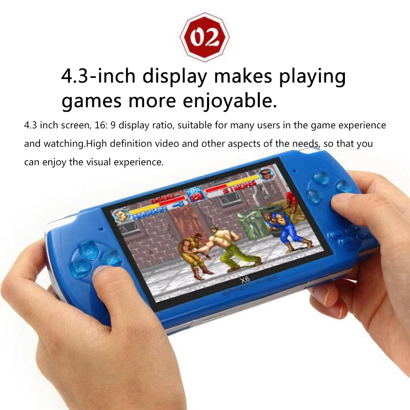 16 Bit 4.3 Inch Retro Handheld Game Console, 8GB Vintage Classic Games Machine, TF Card MP4/ 5 Player