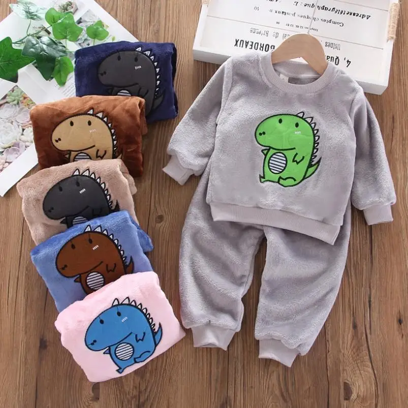 baby nightgown boy 2020 New winter Baby Boy Girl Thicken Pajamas Set Flannel Fleece Toddler Child Warm Catoon Sleepwear Kids Home Suit 0-6Y cool baby nightgown