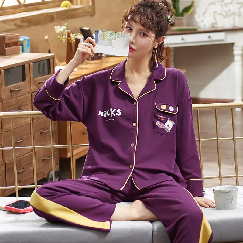 Women-Purple Роскошный Пижамный костюм; хлопковые Пижамные комплекты; мягкая Пижама для пар; семейная Пижама для влюбленных; ночной костюм для мужчин и женщин; повседневная домашняя одежда - Цвет: Women-Purple
