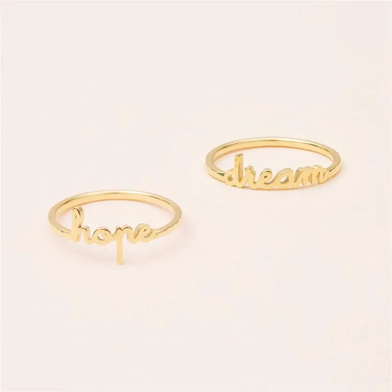 

Hammered Band Personalized Name Ring For Women Gold Color Custom Word Stackable Rings Children Christmas Gift