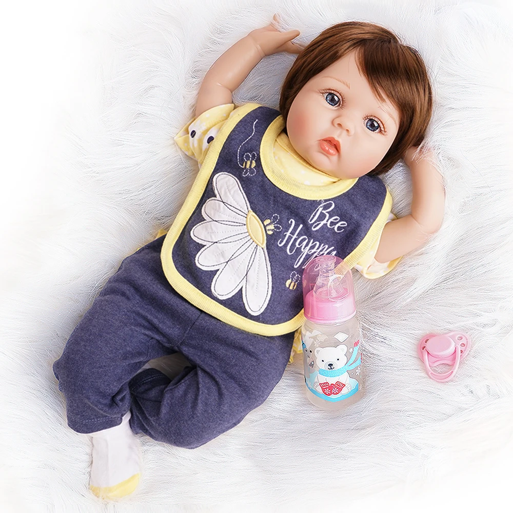 55cm Silicone Reborn Doll Newborn Baby Yellow and Navy Outfit Gift for Baby Soft Toys