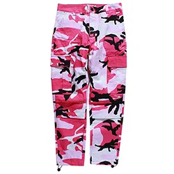 Pink Модные трендовые мужские повседневные брюки свободные прямые многокарманные брюки карго на молнии многоцветные камуфляжные хлопковые мужские брюки - Цвет: Pink
