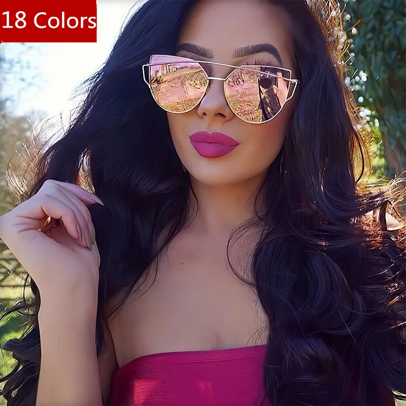 

2020 Cat Eye Vintage Brand Designer Metal Reflective Flat Lens Sun Glasses Female Rose Gold Mirror Sunglasses for Women Oculos