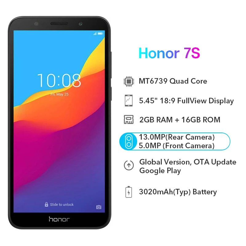 Global Version Honor 7S Google Play Smartphone MT6739 Quad Core 2GB 16GB 13MP Rear Camera 3020mAh B