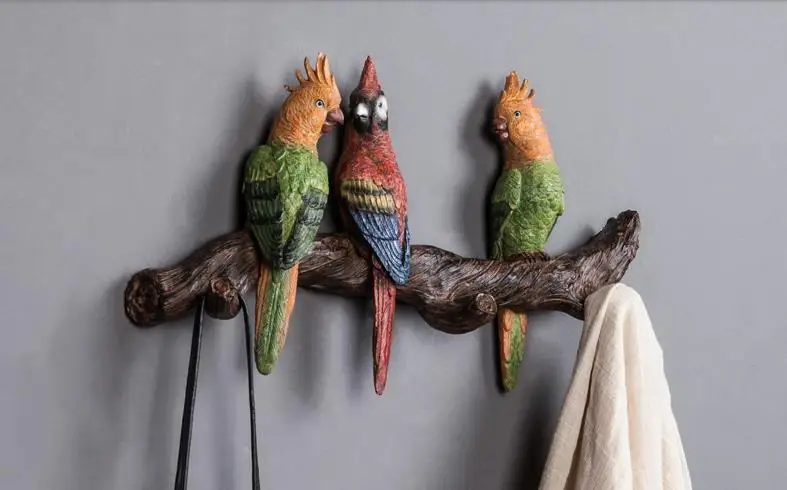 В европейском стиле ретро креативные попугай на стене ремесла, настенный Декор для дома, птица, крючки, станок и