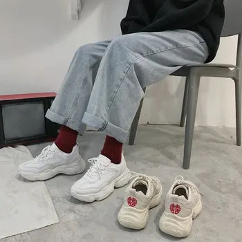 

2020 Spring New Thick Small White Shoes Women Korean Version of Lace-up Casual Solid Color Women's Shoes Chunky Sneakers Sewing