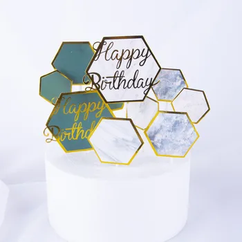 

Cakelove Hexagon Cake Topper Paper reen Marble Gold Happy Birthday Cake Topper Party Cake Card Insert Decorations Baby Shower