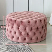  Round Buckle Velvet Shoe Changing Stool Living Room Porch Light Luxury Home Small Sofa Ottoman Bedroom Makeup Stool Chair 